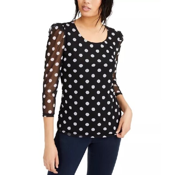 Inc Polka-Dot Sheer-Sleeve Top - Picture 1 of 5